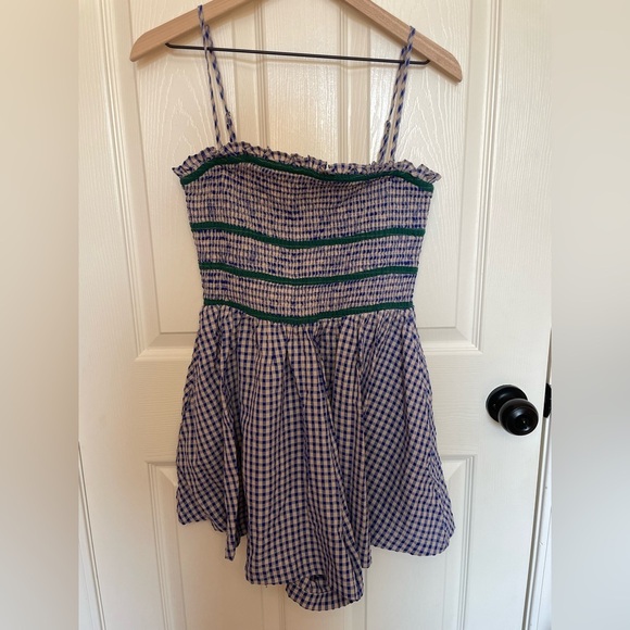 Free People Bali Checked Out Printed Romper in Blue Combo - Picture 3 of 6